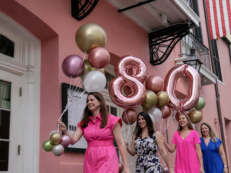 Outside pink facade of Brennan's Restaurant on Royal Street