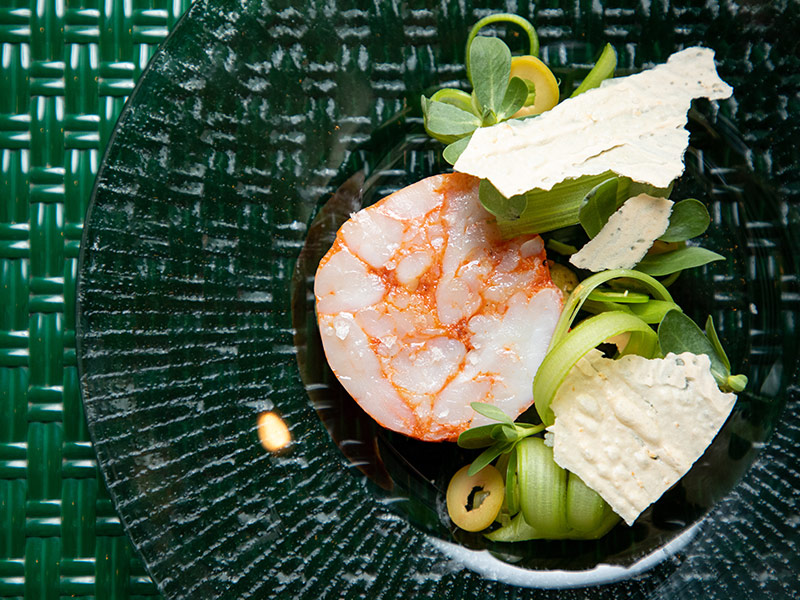 Shrimp dish on green plate